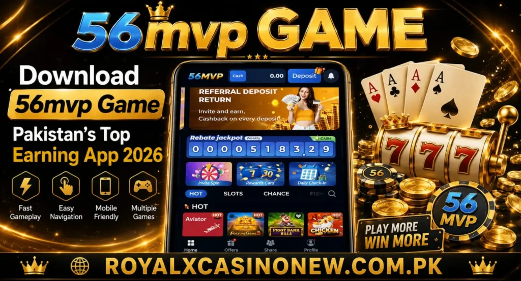 56mvp GAME premium gold-and-black casino banner with smartphone and gaming icons
