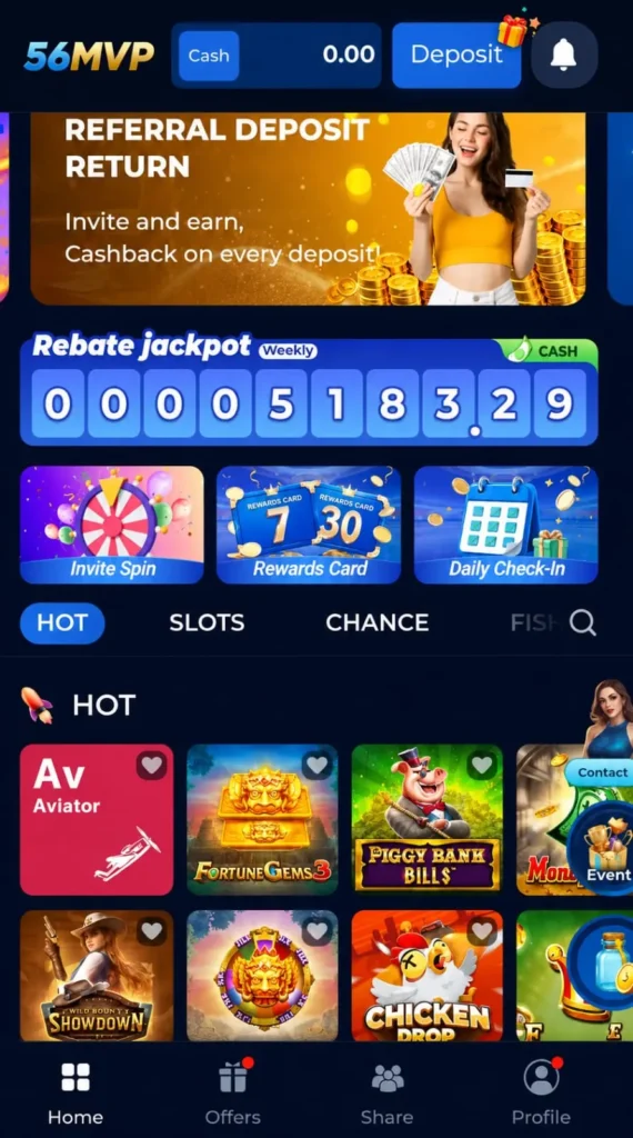 56mvp gaming app interface.