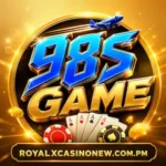 98s Game 3D casino logo with cards, chips, coins, and golden background.