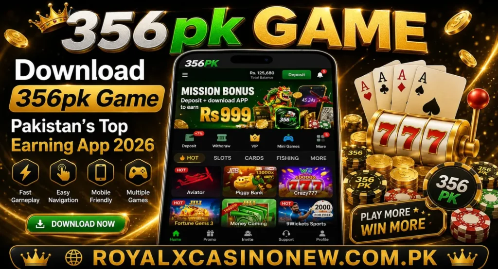356pk Game mobile casino banner.
