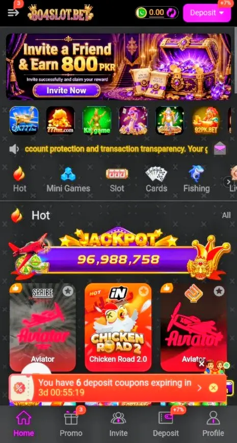 804slot Game app homepage with Aviator and casino games.