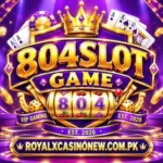 804slot Game logo with golden casino design and 3D lettering.