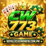 cw773 Game logo with golden casino design and 3D letterin