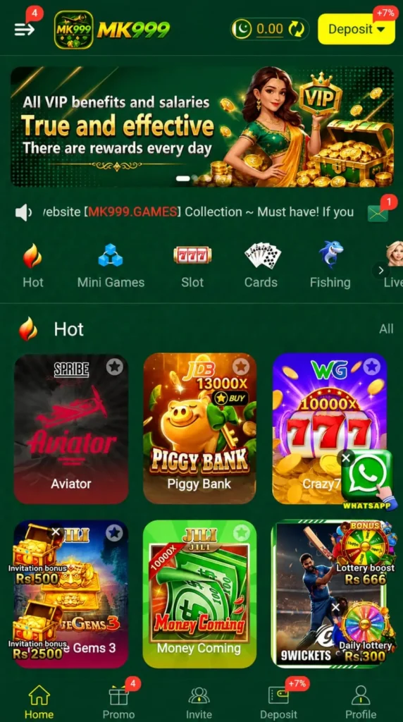 mk999 ame app homepage with Aviator and casino games (1)