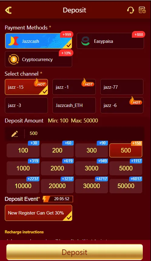 pkplus Game deposit