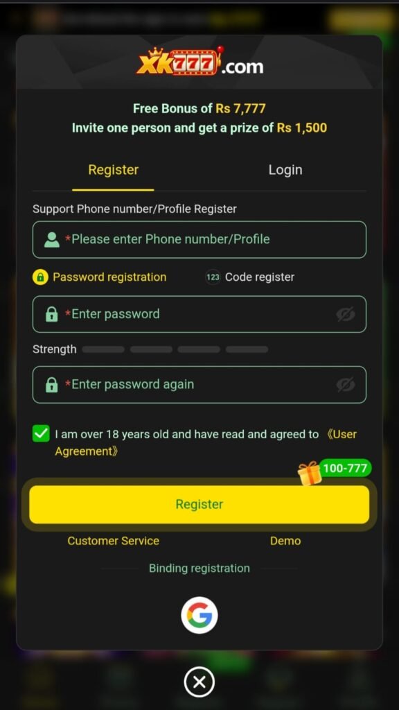 xk777 Game register
