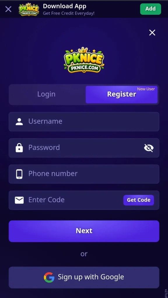 pknice Game register